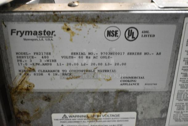 Frymaster FH217SE Stainless Steel Commercial Electric Powered 2 Bay Deep Fat Fryer w/ 2 Dumping Stations on Commercial Casters. 480 Volts, 3 Phase. - Image 15 of 17