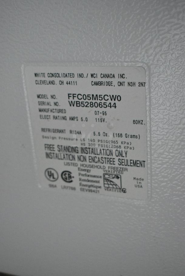 Frigidaire FFC05M5CW0 Chest Freezer, 115 Volts, 1 Phase. Tested and Powers On But Does Not Get Cold - Image 4 of 4