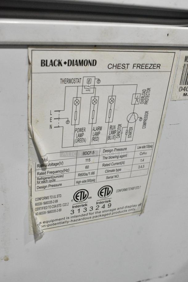 Black Diamond BDCF-5 Chest Freezer, 115 Volts, 1 Phase. Tested and Powers On But Does Not Get Cold - Image 4 of 4