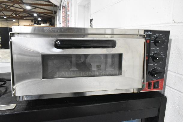 BRAND NEW SCRATCH AND DENT! 2023 Crosson CPO-160 Stainless Steel Countertop Electric Powered Pizza Oven w/ Cooking Stone. 120 Volts, 1 Phase. Tested and Working! - Image 1 of 5