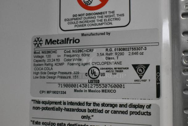 BRAND NEW SCRATCH AND DENT! Metalfrio NG26CHC Metal Commercial Single Door Reach In Cooler Merchandiser. 115 Volts, 1 Phase. Tested and Working! - Image 5 of 5
