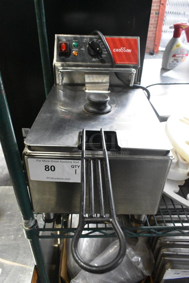 BRAND NEW SCRATCH AND DENT! 2023 Crosson CF-13 Stainless Steel Countertop Electric Powered Fryer w/ Metal Fry Basket and Lid. 120 Volts, 1 Phase. - Image 1 of 7