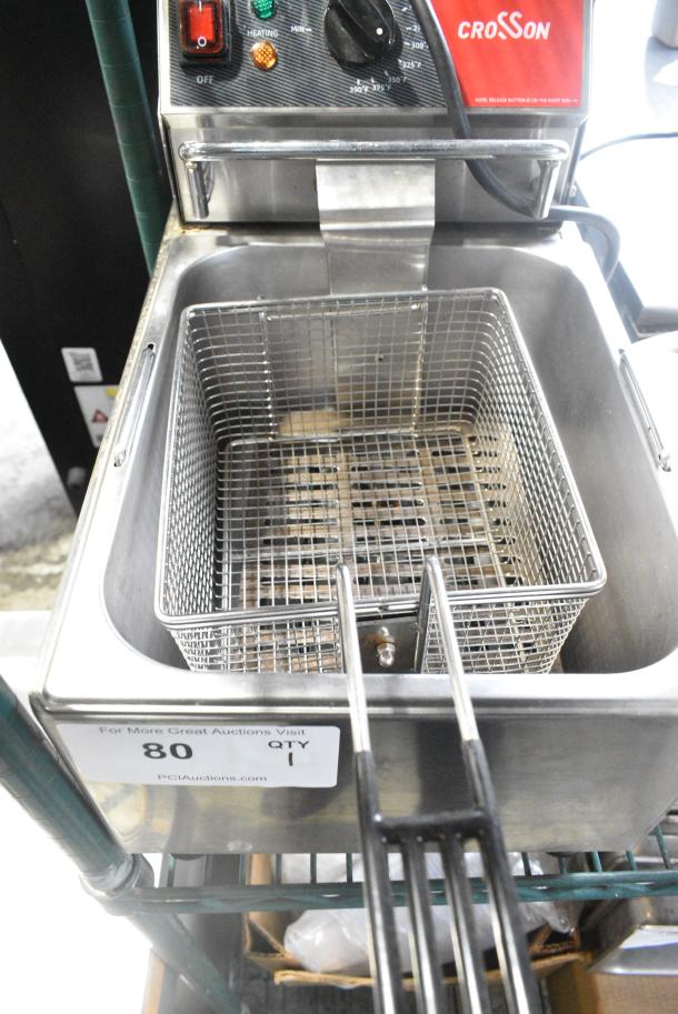 BRAND NEW SCRATCH AND DENT! 2023 Crosson CF-13 Stainless Steel Countertop Electric Powered Fryer w/ Metal Fry Basket and Lid. 120 Volts, 1 Phase. - Image 4 of 7