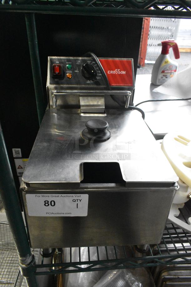 BRAND NEW SCRATCH AND DENT! 2023 Crosson CF-13 Stainless Steel Countertop Electric Powered Fryer w/ Metal Fry Basket and Lid. 120 Volts, 1 Phase. - Image 6 of 7