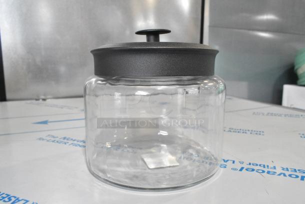 BRAND NEW SCRATCH AND DENT!  Box of 2 55096711AHG Anchor Hocking 96711AHG17 Montana 64 oz. Mini Jar with Black Metal Lid - - Image 1 of 6