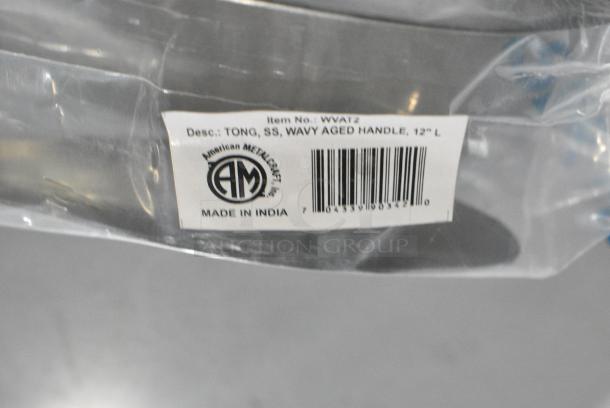 2 BRAND NEW SCRATCH AND DENT! Box of 6 American Metalcraft WVAT2 11 3/4" Wavy Aged Stainless Steel Tongs. 2 Times Your Bid! - Image 2 of 5