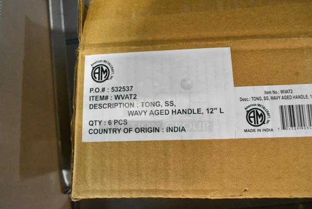 2 BRAND NEW SCRATCH AND DENT! Box of 6 American Metalcraft WVAT2 11 3/4" Wavy Aged Stainless Steel Tongs. 2 Times Your Bid! - Image 3 of 5