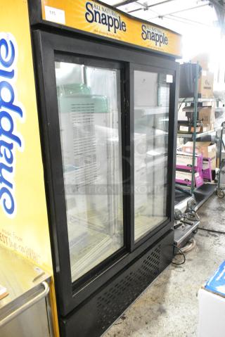 Universal Nolin MC1300S-1 Metal Commercial 2 Door Reach In Cooler Merchandiser w/ Poly Coated Racks. 115 Volts, 1 Phase. Tested and Working!