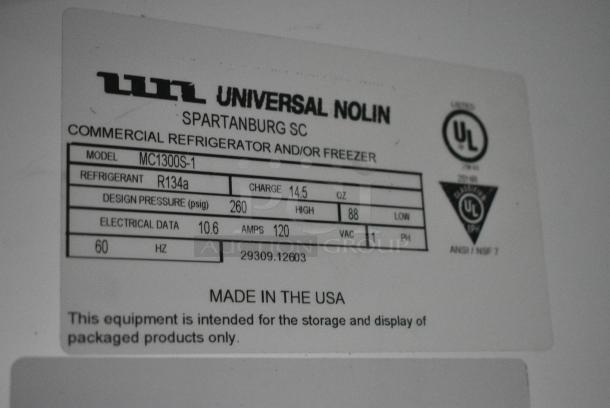 Universal Nolin MC1300S-1 Metal Commercial 2 Door Reach In Cooler Merchandiser w/ Poly Coated Racks. 115 Volts, 1 Phase. Tested and Working! - Image 4 of 4