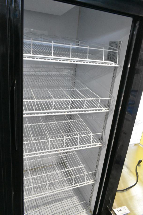 JDM-40SD Metal Commercial 2 Door Reach In Cooler Merchandiser w/ Poly Coated Racks on Commercial Casters. 115 Volts, 1 Phase. Tested and Working! - Image 6 of 7