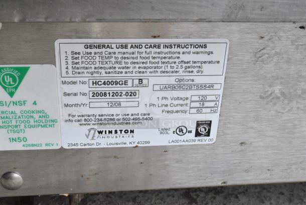 Winston CVap B Series HC4009GE Stainless Steel Commercial Heated Holding Cabinet on Commercial Casters. 120 Volts, 1 Phase. Cannot Test - Unit Needs New Power Switch - Image 6 of 7