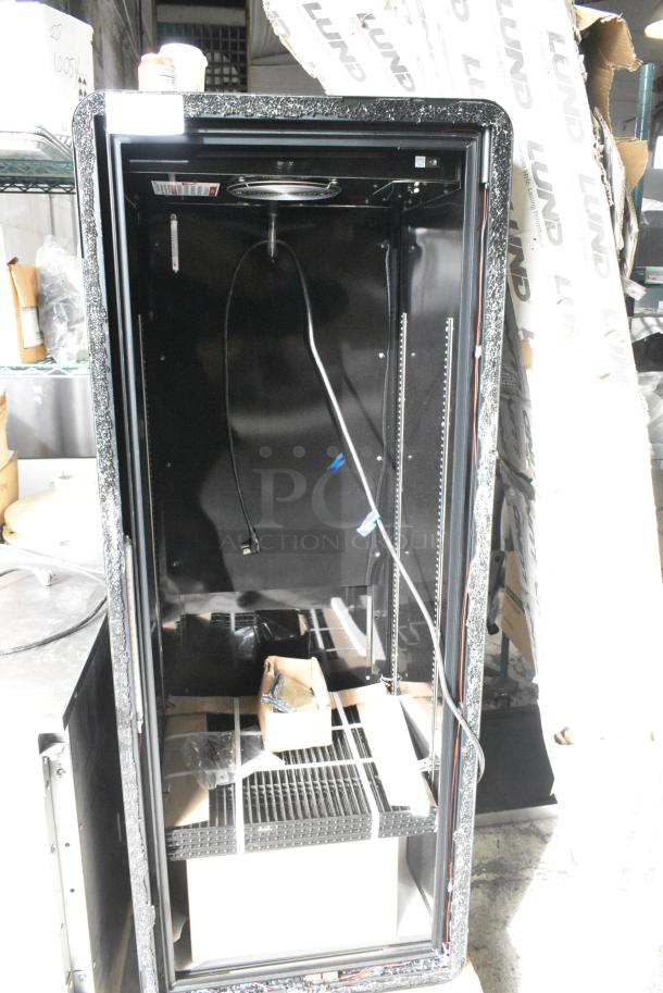 BRAND NEW SCRATCH AND DENT! 2024 True CVM-13-HC Metal Commercial Single Door Reach In Cooler Merchandiser. See Pictures for Broken Glass Door. 115 Volts, 1 Phase. Tested and Working! - Image 1 of 4