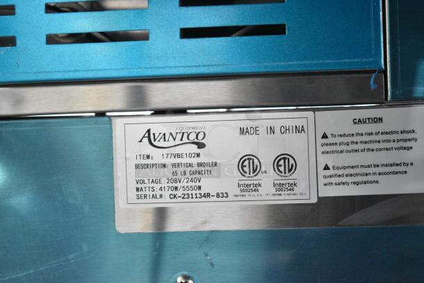 BRAND NEW SCRATCH AND DENT! 2023 Avantco 177VBE102M Stainless Steel Electric 65 lb. Vertical Broiler. 208/240 Volts, 1 Phase. - Image 7 of 7