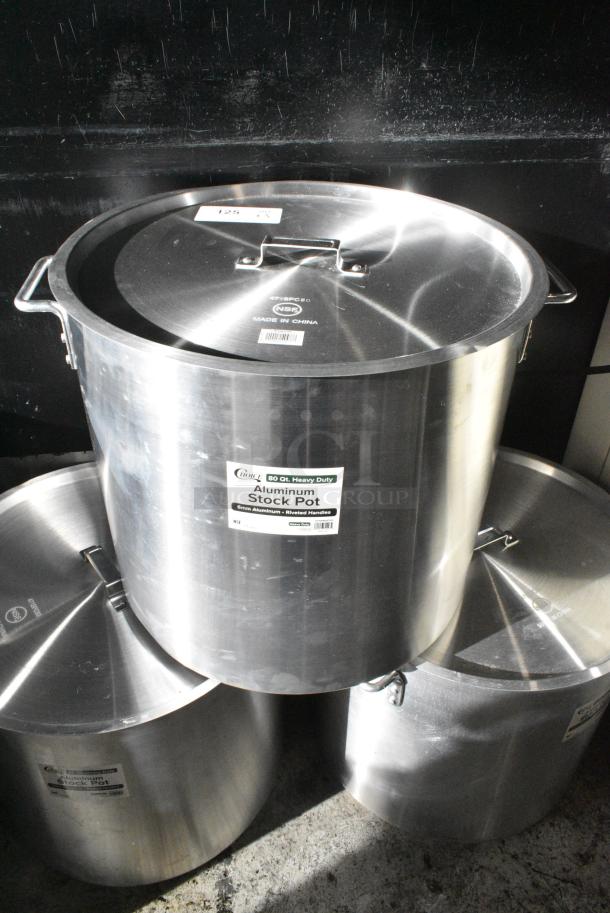 3 BRAND NEW SCRATCH AND DENT! Choice 471SP80QTHD 80 Qt. Heavy Weight Aluminum Stock Pot. 3 Times Your Bid! - Image 1 of 5