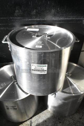 3 BRAND NEW SCRATCH AND DENT! Choice 471SP80QTHD 80 Qt. Heavy Weight Aluminum Stock Pot. 3 Times Your Bid!