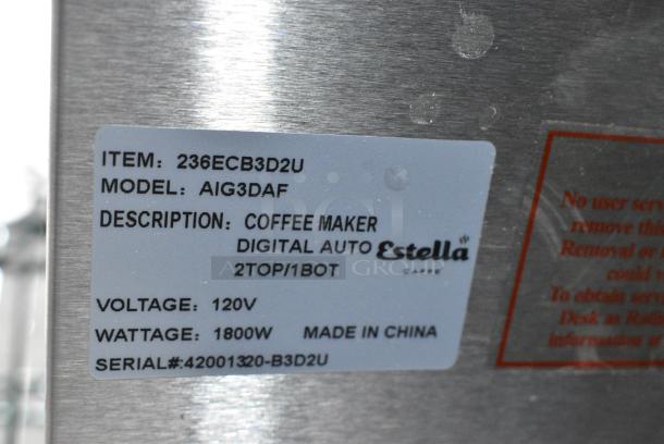 BRAND NEW SCRATCH AND DENT! Estella Caffe 236ECB3D2U ECB-3D2U Automatic Coffee Maker with 3 Decanter Warmers and Digital Display. 120 Volts, 1 Phase. - Image 7 of 7