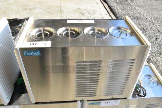 BRAND NEW SCRATCH AND DENT! 2021 Crathco E47/E49-4 Stainless Steel Commercial Countertop 4 Section Refrigerated Beverage Machine Base. 115 Volts, 1 Phase. Tested and Working!