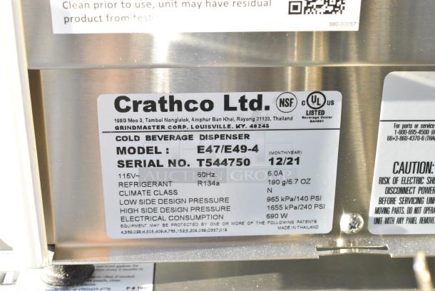 BRAND NEW SCRATCH AND DENT! 2021 Crathco E47/E49-4 Stainless Steel Commercial Countertop 4 Section Refrigerated Beverage Machine Base. 115 Volts, 1 Phase. Tested and Working! - Image 4 of 4