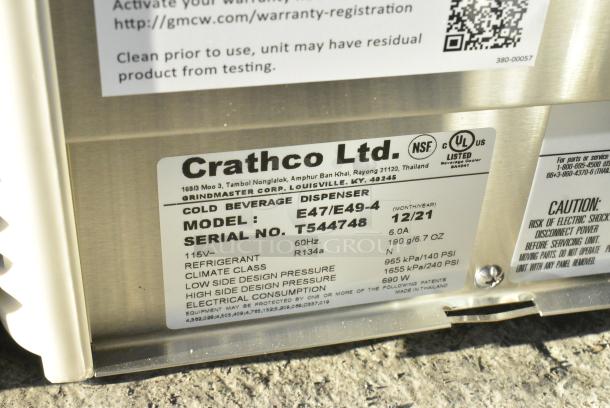 BRAND NEW SCRATCH AND DENT! 2021 Crathco E47/E49-4 Stainless Steel Commercial Countertop 4 Section Refrigerated Beverage Machine Base. 115 Volts, 1 Phase. Tested and Working! - Image 4 of 4