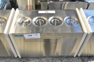 BRAND NEW SCRATCH AND DENT! 2021 Crathco E47/E49-4 Stainless Steel Commercial Countertop 4 Section Refrigerated Beverage Machine Base. 115 Volts, 1 Phase. Tested and Working!