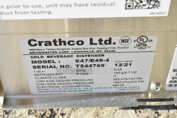BRAND NEW SCRATCH AND DENT! 2021 Crathco E47/E49-4 Stainless Steel Commercial Countertop 4 Section Refrigerated Beverage Machine Base. 115 Volts, 1 Phase. Tested and Working! - Image 4 of 4