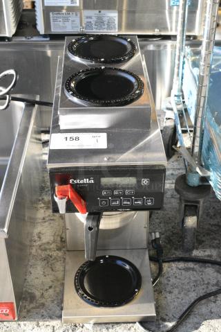 BRAND NEW SCRATCH AND DENT! Estella AIG3DAF Automatic Coffee Maker with 3 Decanter Warmers and Digital Display, Hot Water Dispenser and Metal Brew Basket. 120 Volts, 1 Phase.
