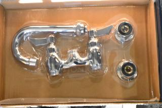 3 BRAND NEW SCRATCH AND DENT! 750FD44G Waterloo Deck Mount Faucet with 3 1/2" Gooseneck Spout and 4" Centers. 3 Times Your Bid!