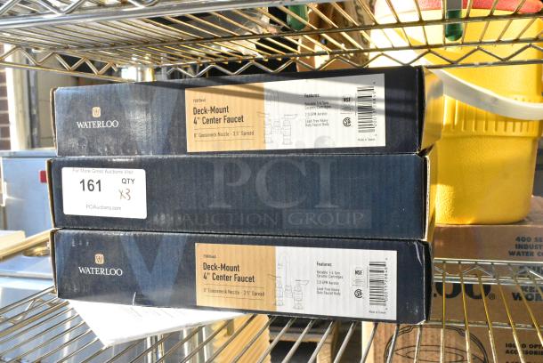 3 BRAND NEW SCRATCH AND DENT! 750FD44G Waterloo Deck Mount Faucet with 3 1/2" Gooseneck Spout and 4" Centers. 3 Times Your Bid! - Image 2 of 4