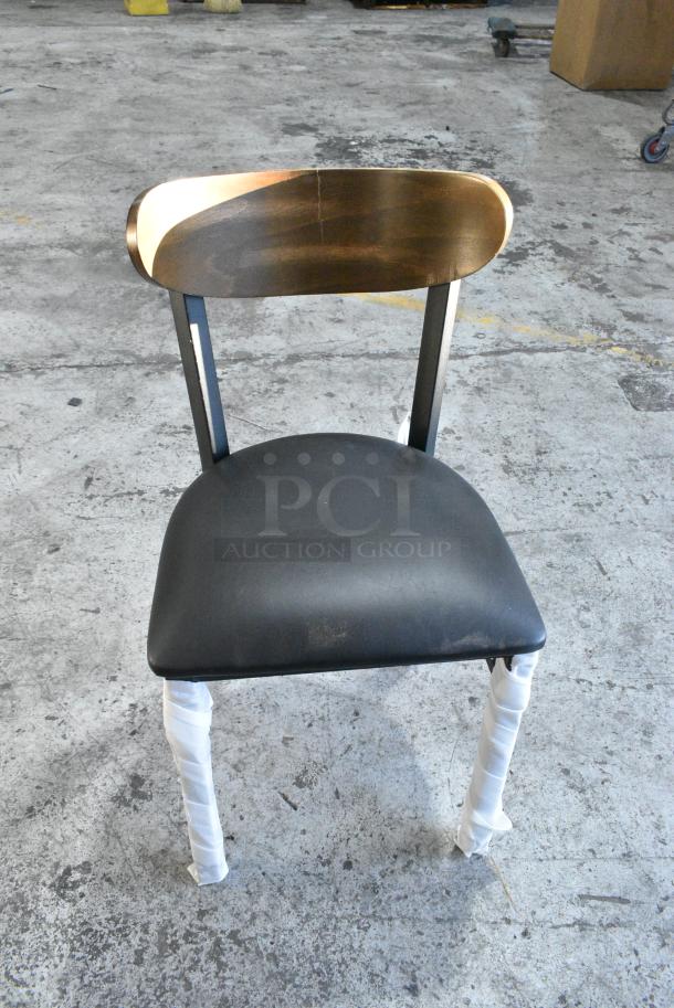 4 BRAND NEW SCRATCH AND DENT! Lancaster Table & Seating Black Metal Dining Height Chair w/ Black Seat Cushion and Wooden Back Rest. 4 Times Your Bid! - Image 1 of 3