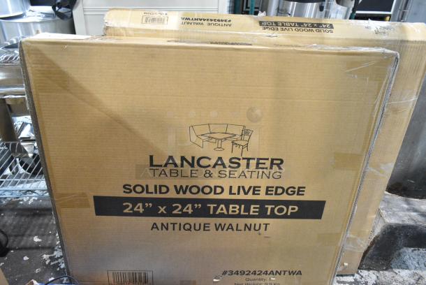 2 BRAND NEW SCRATCH AND DENT! Lancaster Table & Seating 3492424ANTWA Industrial 24" x 24" Solid Wood Live Edge Table Top with Rustic Walnut Finish. 2 Times Your Bid! - Image 3 of 5