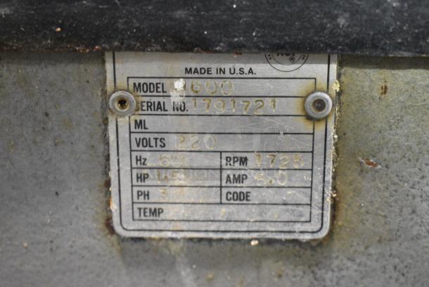 Hobart H600 Metal Commercial Floor Style 60 Quart Planetary Dough Mixer. 220 Volts, 3 Phase. - Image 8 of 8