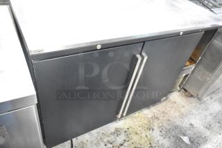 Perlick BS60 Stainless Steel Commercial 2 Door Back Bar Cooler on Commercial Casters. 115 Volts, 1 Phase. Tested and Working!