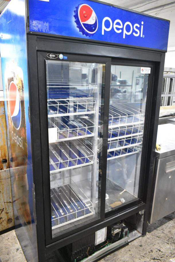 QBD CD38-HC Metal Commercial 2 Door Reach In Cooler Merchandiser w/ Poly Coated Racks. 115 Volts, 1 Phase. Tested and Powers On But Does Not Get Cold - Image 1 of 5