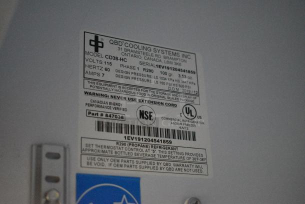 QBD CD38-HC Metal Commercial 2 Door Reach In Cooler Merchandiser w/ Poly Coated Racks. 115 Volts, 1 Phase. Tested and Powers On But Does Not Get Cold - Image 5 of 5