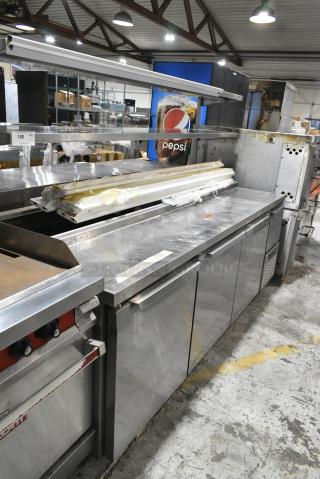 Continental SWA93 Stainless Steel Commercial Pizza Prep Table w/ Over Shelf on Commercial Casters. 115 Volts, 1 Phase. Tested and Working!