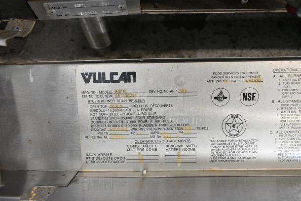 Vulcan 60FTL Stainless Steel Commercial Propane Gas Powered 6 Burner Range w/ Right Side Flat Top Griddle, 2 Ovens and Back Splash. - Image 9 of 9