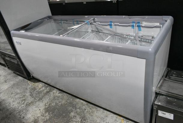 BRAND NEW SCRATCH AND DENT! Avantco 360DFF20HCL 70 7/8" Customizable Flat Top Display Ice Cream Freezer on Commercial Casters. 115 Volts, 1 Phase. Tested and Working! - Image 1 of 7