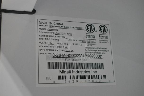 BRAND NEW SCRATCH AND DENT! 2023 Migali C-23FM-HC Metal Single Door Reach In Freezer Merchandiser w/ Poly Coated Racks. Serial C-23FM-HC003230429092C0001. 115 Volts, 1 Phase. Tested and Working! - Image 5 of 5