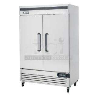 BRAND NEW SCRATCH AND DENT! 2023 Migali C-2RB-HC Stainless Steel Commercial 2 Door Reach In Cooler w/ Poly Coated Racks on Commercial Casters. Serial C-2RB-HCT03230516092T0011. 115 Volts, 1 Phase. Tested and Working!