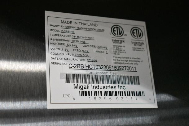 BRAND NEW SCRATCH AND DENT! 2023 Migali C-2RB-HC Stainless Steel Commercial 2 Door Reach In Cooler w/ Poly Coated Racks on Commercial Casters. Serial C-2RB-HCT03230516092T0011. 115 Volts, 1 Phase. Tested and Working! - Image 7 of 7