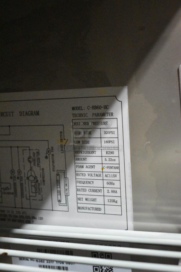 BRAND NEW SCRATCH AND DENT! Migali C-BB60-HC Stainless Steel Commercial 2 Door Back Bar Refrigerator. 115 Volts, 1 Phase. Serial 6382331717080807. Tested and Powers On But Does Not Get Cold - Image 6 of 7