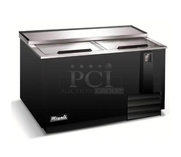 BRAND NEW SCRATCH AND DENT!  Migali C-HBC65 Metal Commercial Back Bar Bottle Cooler w/ 2 Sliding Lids. Serial 6054331116030211. 115 Volts, 1 Phase. Tested and Working! - Image 1 of 8