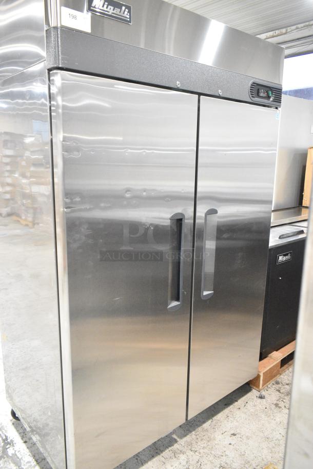 BRAND NEW SCRATCH AND DENT! 2023 Migali C-2F-HC Stainless Steel Commercial 2 Door Reach In Freezer w/ Poly Coated Racks on Commercial Casters. Serial  C-2F-HC003230311092C0017. 115 Volts, 1 Phase. Tested and Working! - Image 2 of 7
