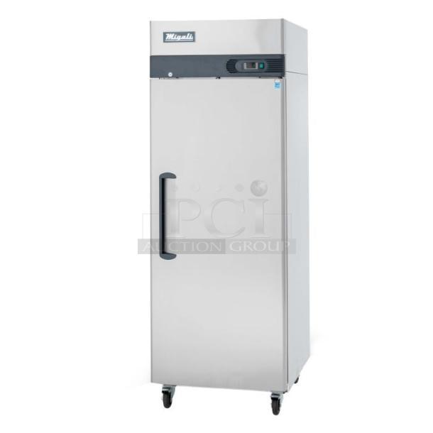 BRAND NEW SCRATCH AND DENT! 2023 Migali C-1F-HC Stainless Steel Commercial Single Door Reach In Freezer w/ Poly Coated Racks on Commercial Casters. Serial C-1F-HCT03230817092T0009. 115 Volts, 1 Phase. Tested and Working! - Image 1 of 6