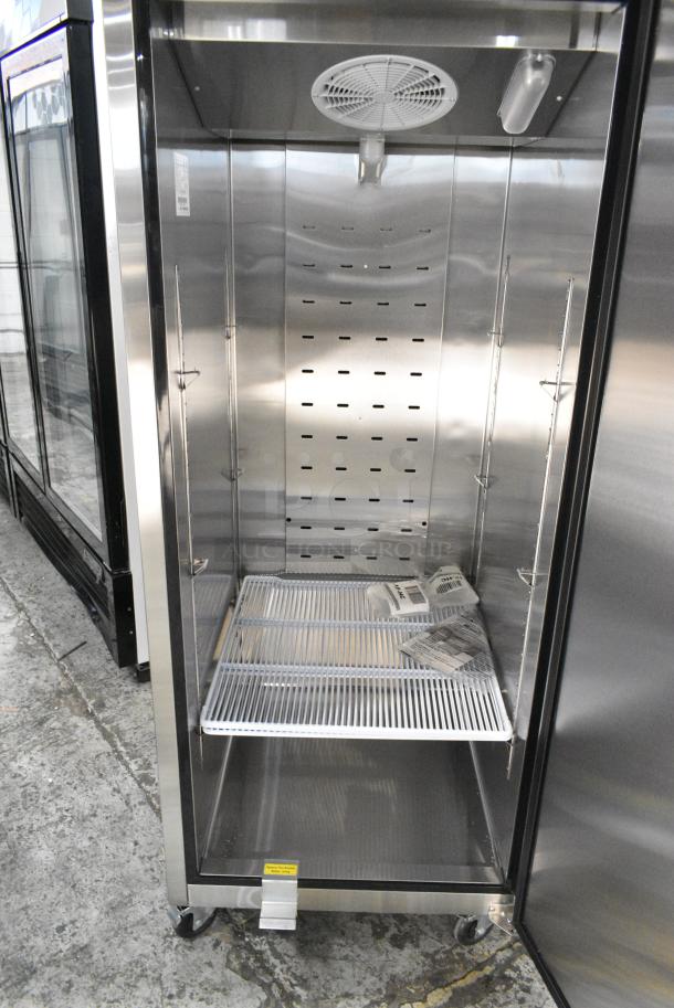 BRAND NEW SCRATCH AND DENT! 2023 Migali C-1F-HC Stainless Steel Commercial Single Door Reach In Freezer w/ Poly Coated Racks on Commercial Casters. Serial C-1F-HCT03230817092T0009. 115 Volts, 1 Phase. Tested and Working! - Image 5 of 6