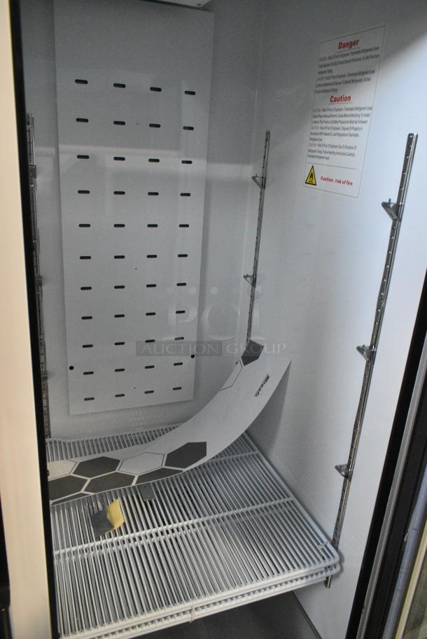 BRAND NEW SCRATCH AND DENT! 2021 Migali C-49RM-HC Metal Commercial 2 Door Reach In Cooler Merchandiser w/ Poly Coated Racks on Commercial Casters. Serial C-49RM-HCe003211113092C0004. 115 Volts, 1 Phase. Tested and Working! - Image 5 of 7