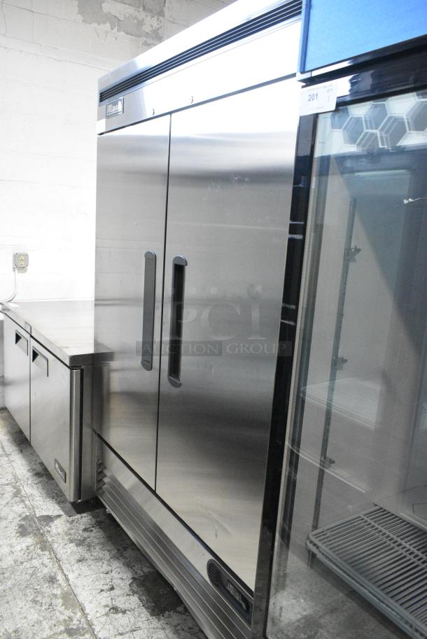 BRAND NEW SCRATCH AND DENT!  2023 Migali C-2RB-HC Stainless Steel Commercial 2 Door Reach In Cooler w/ Poly Coated Racks on Commercial Casters. Serial C-2RB-HCT03230617092T0005. 115 Volts, 1 Phase. Tested and Working! - Image 3 of 8