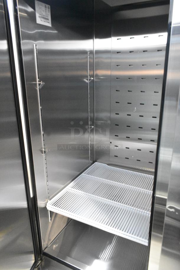 BRAND NEW SCRATCH AND DENT!  2023 Migali C-2RB-HC Stainless Steel Commercial 2 Door Reach In Cooler w/ Poly Coated Racks on Commercial Casters. Serial C-2RB-HCT03230617092T0005. 115 Volts, 1 Phase. Tested and Working! - Image 6 of 8