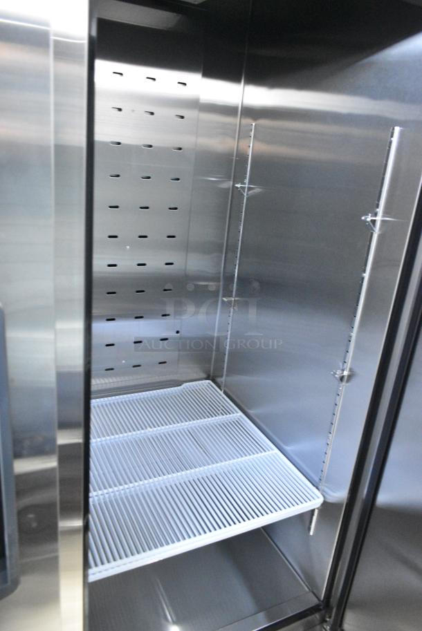BRAND NEW SCRATCH AND DENT!  2023 Migali C-2RB-HC Stainless Steel Commercial 2 Door Reach In Cooler w/ Poly Coated Racks on Commercial Casters. Serial C-2RB-HCT03230617092T0005. 115 Volts, 1 Phase. Tested and Working! - Image 7 of 8