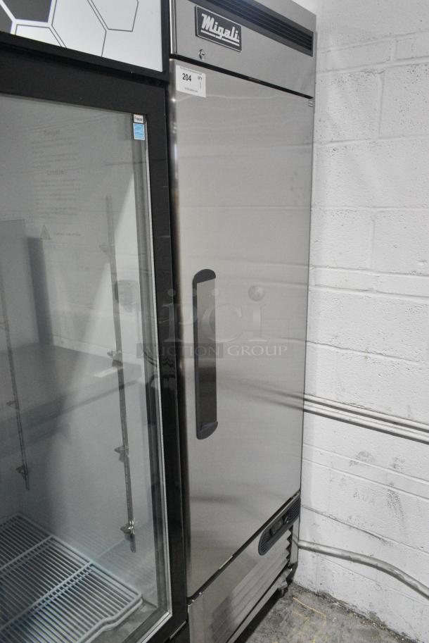 BRAND NEW SCRATCH AND DENT! 2023 Migali C-1FB-HC Stainless Steel Commercial Single Door Reach In Cooler w/ Poly Coated Racks on Commercial Casters. Serial C-1FB-HCT03230617092T0003. 115 Volts, 1 Phase. Tested and Working! - Image 2 of 6